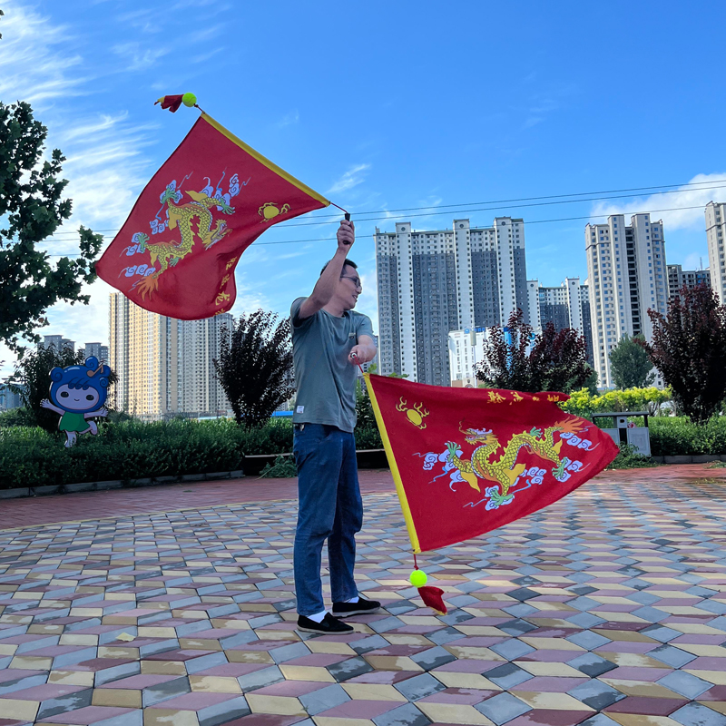 胜蓝龙凤旗花式舞龙旗双旗健身龙旗流星球中老年人广场舞表演道具 - 图2