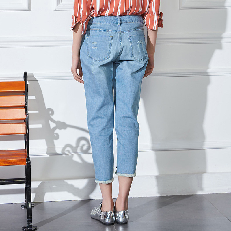 艾格2020新款春秋季女装直筒牛仔裤 艾格银座牛仔裤