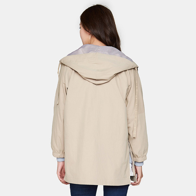 艾格冬季女装时尚百搭纯色连帽风衣 艾格银座风衣