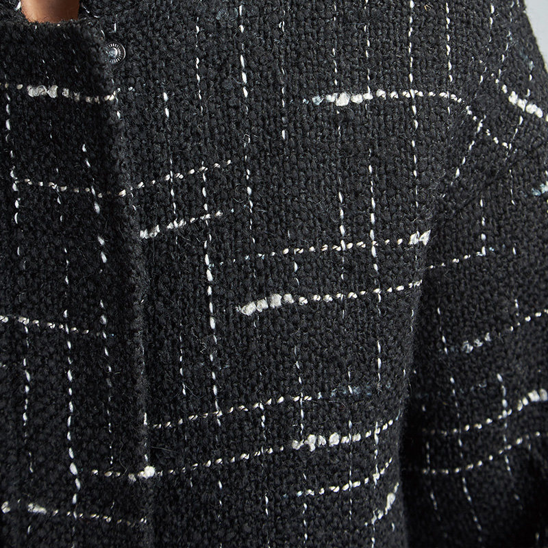 艾格冬季女装时尚百搭宽松短款格子 艾格银座短外套