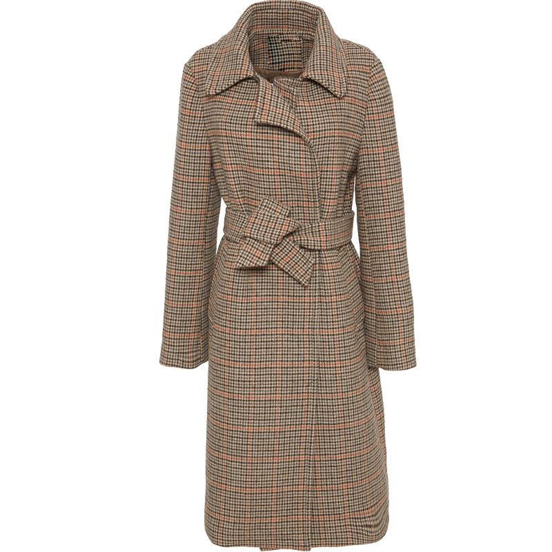 艾格官方旗舰店秋季新品千鸟格大衣 艾格银座毛呢外套