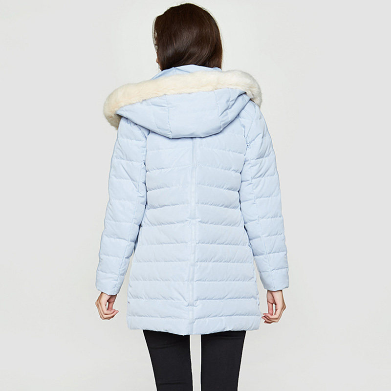 艾格冬季女装韩版修身连帽白鸭绒 艾格银座羽绒服