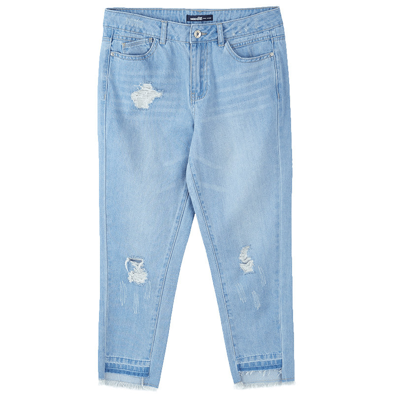 艾格2020新款春秋季女装直筒牛仔裤 艾格银座牛仔裤