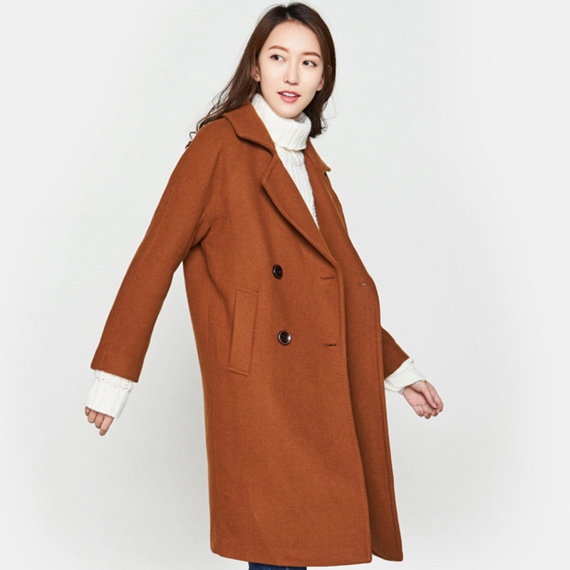 艾格冬季女装时尚百搭纯色毛呢大衣 艾格银座毛呢外套