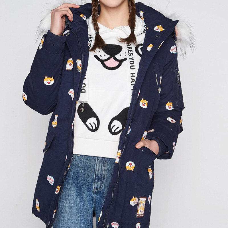 艾格冬装女装印花图案反季白鸭绒 艾格银座羽绒服