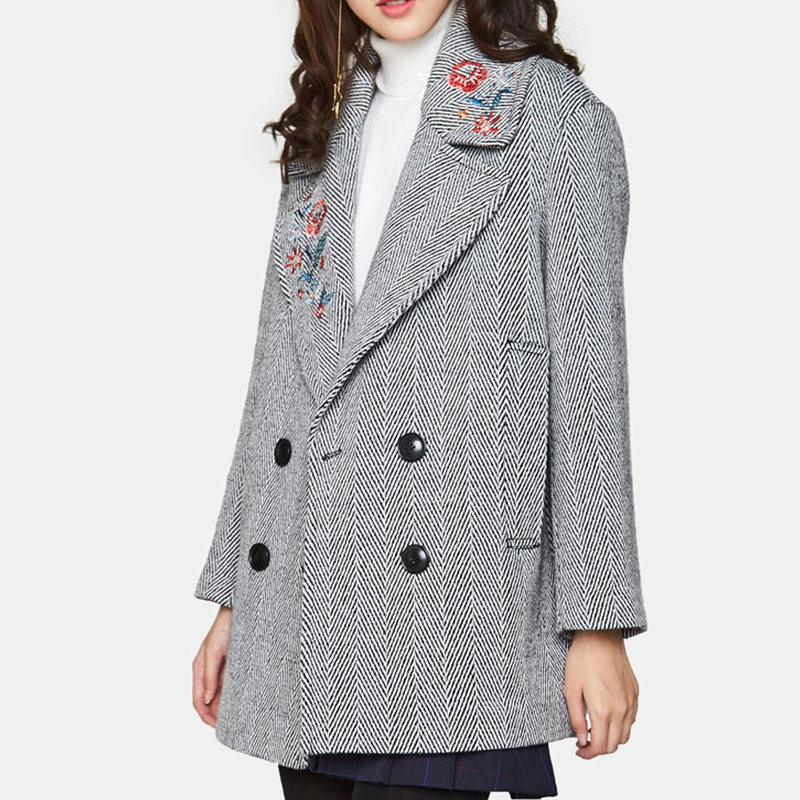 艾格冬装女装羊毛修身休闲毛呢大衣 艾格银座毛呢外套