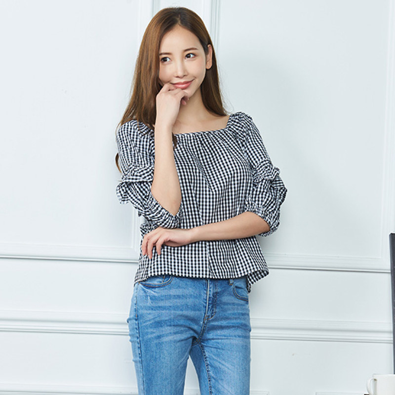 艾格夏季女装时尚百搭一字领休闲衫 艾格银座衬衫