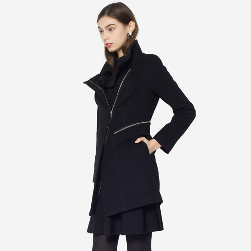 艾格冬季女装羊毛百搭长袖舒适大衣 艾格银座毛呢外套