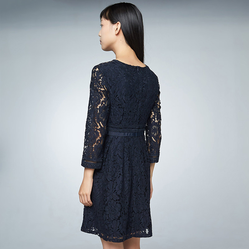 【断码s】艾格新款修身长袖女连衣裙 艾格银座连衣裙