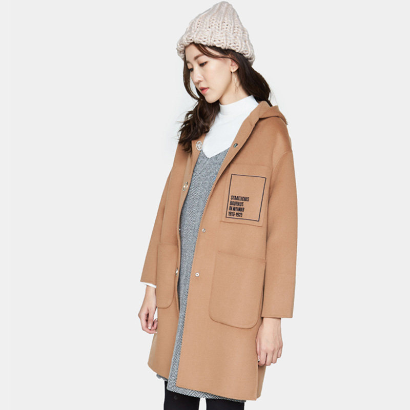 艾格冬季女装休闲流行修身纯色大衣 艾格银座毛呢外套