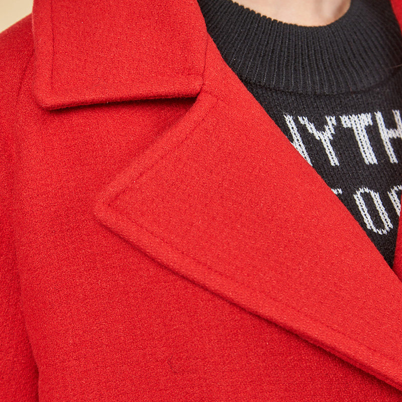 艾格冬季女装羊毛韩版宽松纯色毛呢 艾格银座毛呢外套