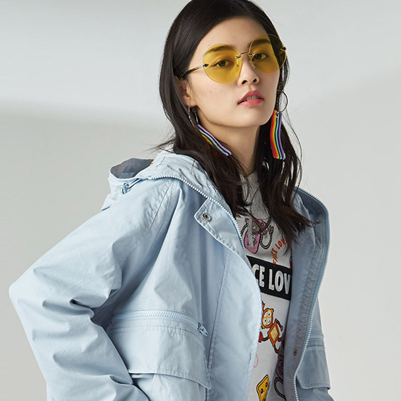 【断码l】艾格春秋季女装百搭拉链 艾格银座短外套