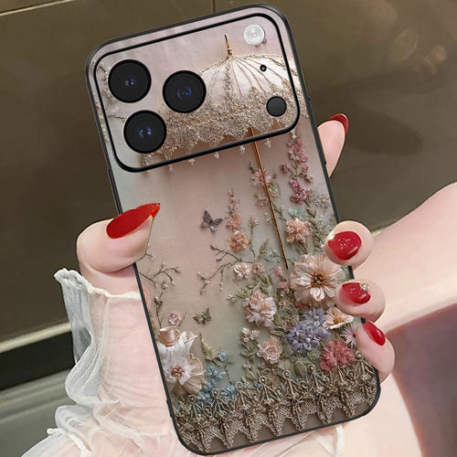 蝶羽花伞适用苹果17promax手机壳新款iPhone16pro套15plus复古轻奢风ip13pm硅胶防摔12por全包11p带手绳14女 - 图3