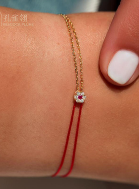红绳女士时尚风克拉圆形钻石手链