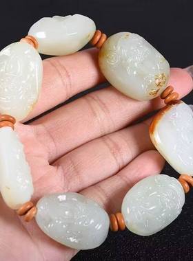 保真新疆和田玉财神手链