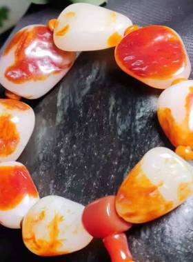 羊脂级红沁皮原石籽料手链手串