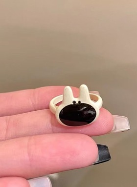 萌宠斑点狗小熊开口戒指童趣小众个性设计可爱时尚叠戴食指戒指环