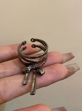 芭蕾风蝴蝶结丝带开口戒指女小众设计可调节食指戒独特网红指环潮