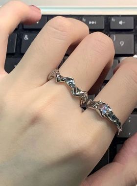 小红书同款月光石戒指简约冷淡等学生开口戒指不规则肌理素圈戒指