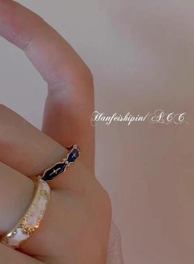 花纹孔雀绿气质珐琅戒指锆石小众