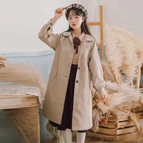 chic风衣外套女2025春秋季新款韩版学生显瘦小个子中长款宽松大衣 - 图0