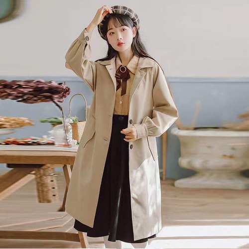 chic风衣外套女2025春秋季新款韩版学生显瘦小个子中长款宽松大衣 - 图1