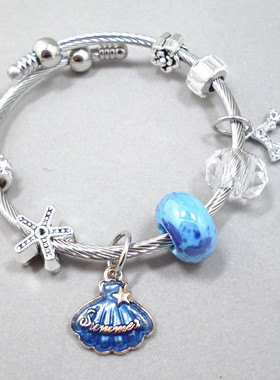 猫咪贝壳星月流苏吊坠钢丝手链