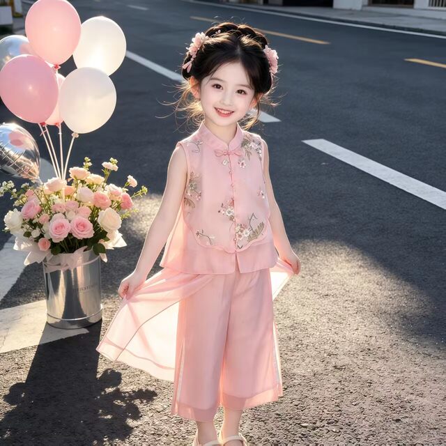 ເດັກຍິງໃຫມ່ຈີນ Tang Suit Hanfu Summer Suit ເດັກຍິງແບບຈີນແບບບູຮານ Costume ສອງສິ້ນຊຸດເດັກນ້ອຍປະສິດທິພາບ Costumes
