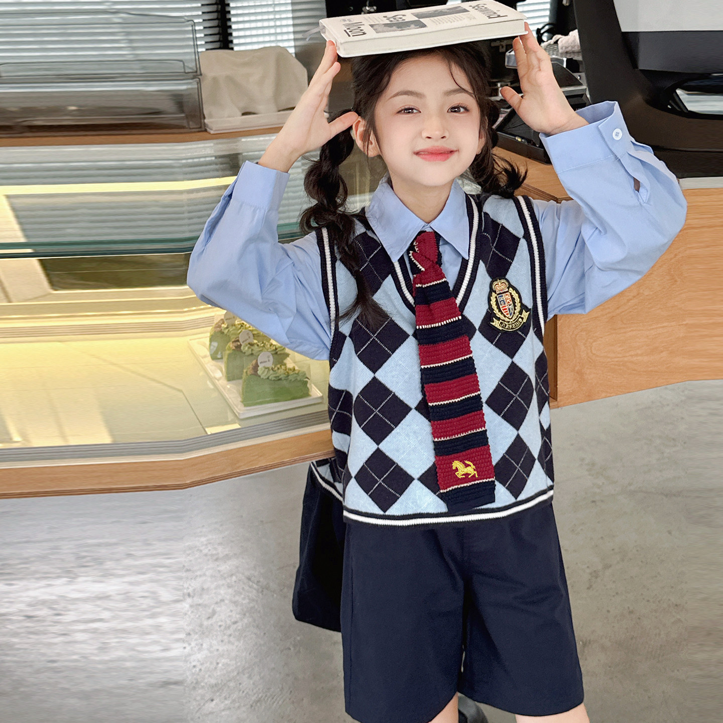 女童园服校服学院风演出服春秋儿童jk马甲衬衫中裤三件套班服,淘宝优惠券,粉丝福利购,淘宝优惠卷