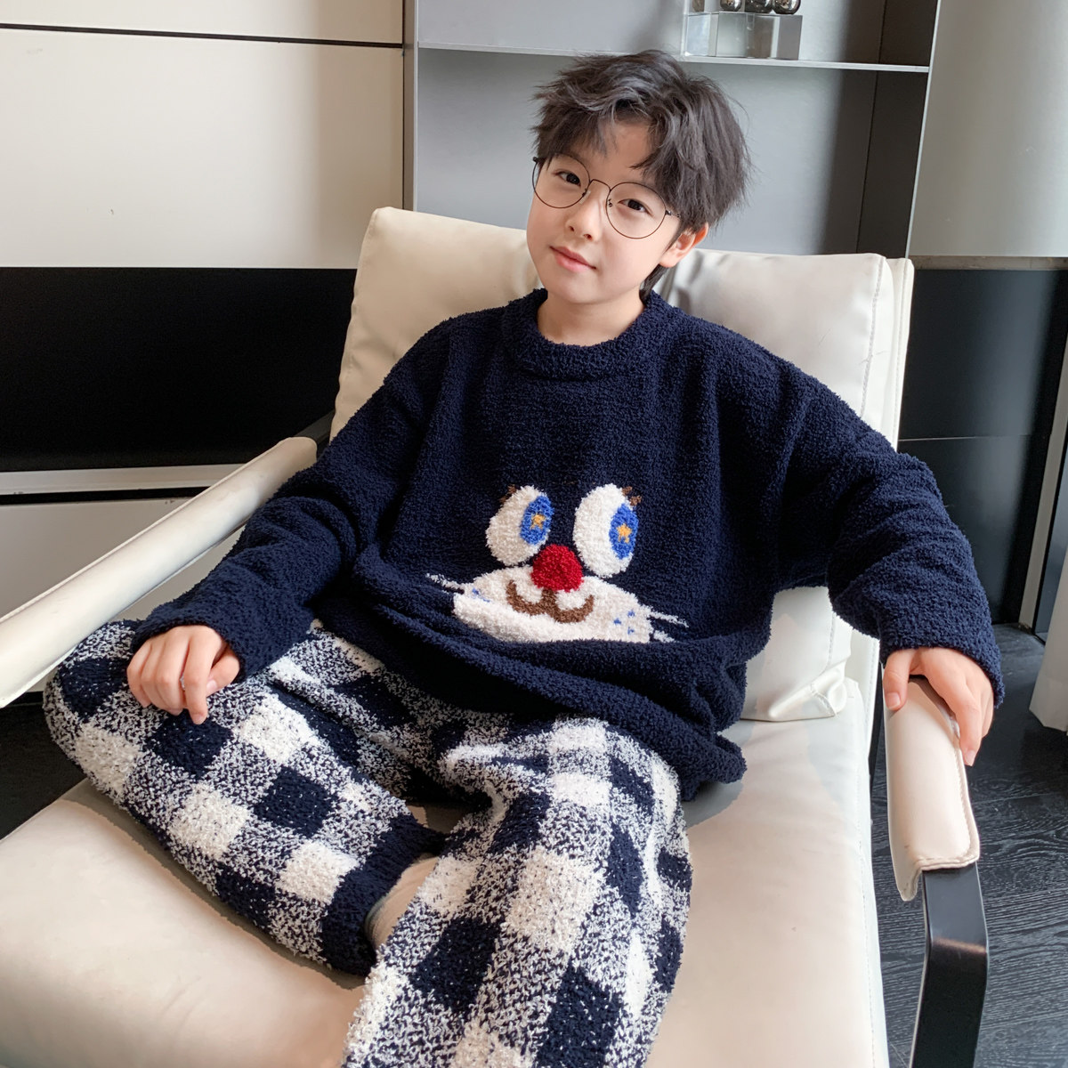 男童冬季半边绒家居服睡衣儿童休闲加绒套装中大童男孩保暖童装潮,淘宝优惠券,粉丝福利购,淘宝优惠卷