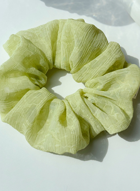 【青芽初绽】 浅柠绿肌理提花大肠发圈 轻薄透气褶皱纱发绳头饰