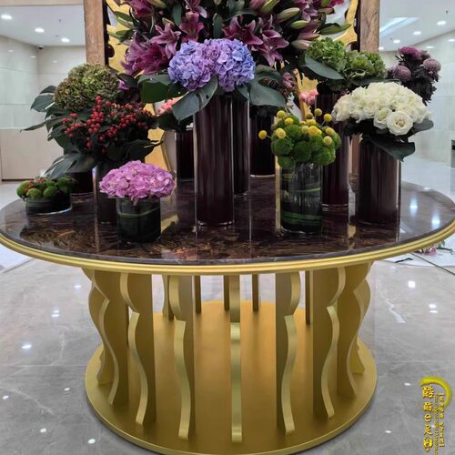 花艺桌大圆桌花桌酒店花台会所大堂圆台摆台端景台大厅展示风水台 - 图2