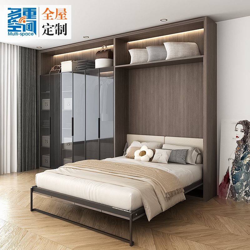 定制实木极简多功能正翻隐形床 折叠壁床墙床 衣柜书柜组合一体,淘宝优惠券,粉丝福利购,淘宝优惠卷