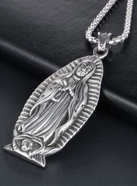 AH7钛钢复古修女祈愿吊坠男女生个性首饰品项链子挂坠毛衣链颈饰