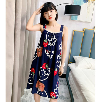 Summer women's cotton silk suspender nightgown plus fat plus size fat MM sleeveless thin silk sleeveless artificial cotton nightgown home dress