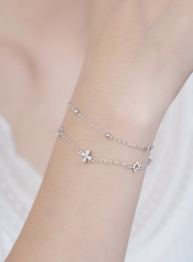S925纯银幸运四叶草手链女 轻奢文艺优雅简约个性百搭气质手饰品