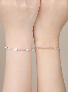 S999足银情侣手链 蝴蝶碎银串珠设计 文艺清新韩风高级感手饰