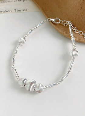 S925纯银圆珠手链女 小众ins风百搭通勤闺蜜生日礼物银饰