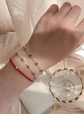 轻奢气质S925银祖母绿锆石手链 14K金镶嵌简约大方小众手饰品