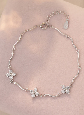 S999足银四叶草锆石手链女 森系文艺约会通勤温柔小众手饰