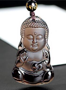 天然冰种黑曜石宝佛吊坠男