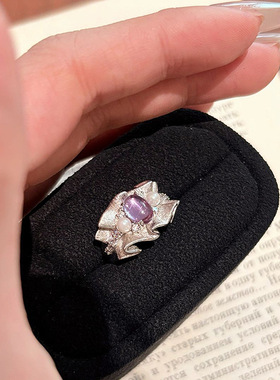 珍珠紫裙戒指鸽子蛋银色指环女