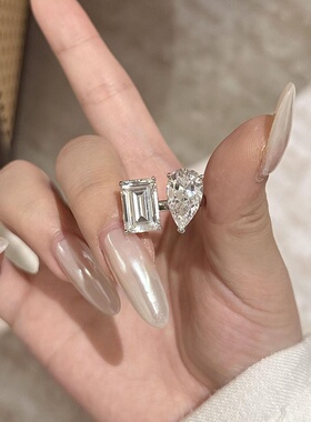 S925纯银双生石水滴大方糖钻戒