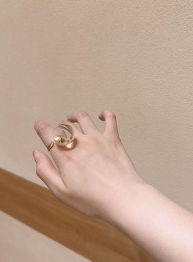 赵露思同款白水晶圆珠戒指