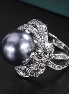 珍珠蝴蝶结可调节大小戒指