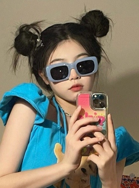 CDLM陈大刘芒 夏季出游凹造型欧美ins时尚粗腿大方框浅蓝色墨镜女