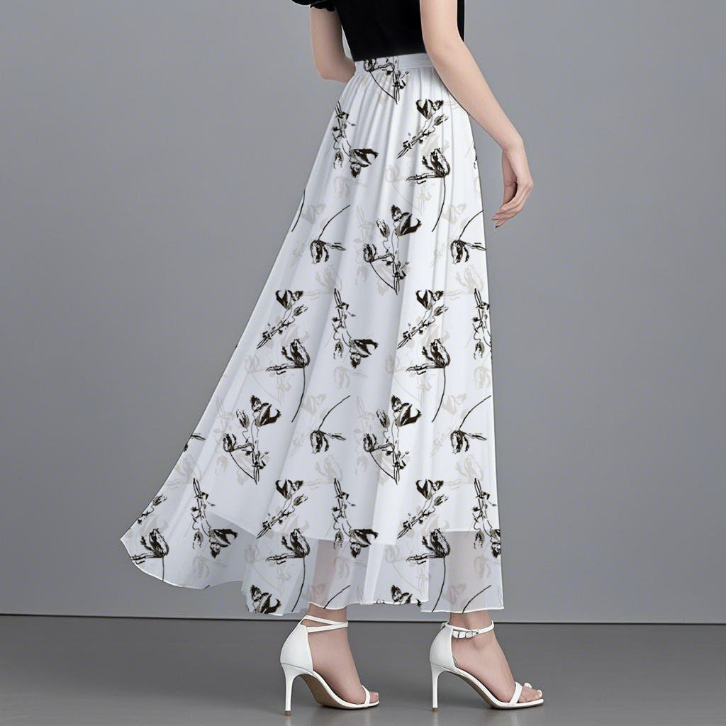 雪纺长裙遮肚子宽松印花松紧腰时尚中长款女士碎花高腰跳舞裙子,淘宝优惠券,粉丝福利购,淘宝优惠卷