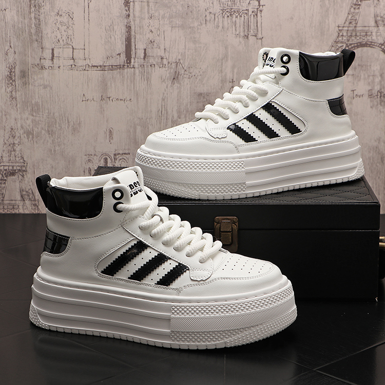 高帮鞋男休闲韩版舒适男鞋子厚底潮牌条纹男士板鞋明星同款小白鞋