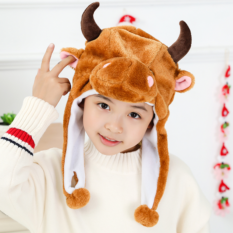 学校幼儿园儿童成人亲子表演动物奶牛帽子卡通毛绒头套表演道具 - 图2