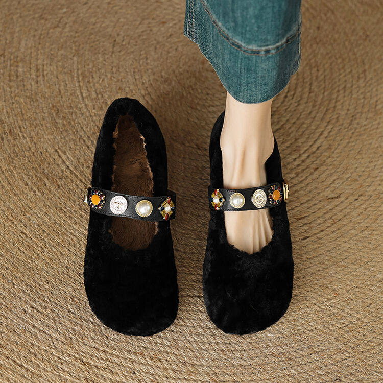 巨好看~加绒单鞋女羊毛一体低跟平底一字带金属扣保暖圆头办公室,淘宝优惠券,粉丝福利购,淘宝优惠卷